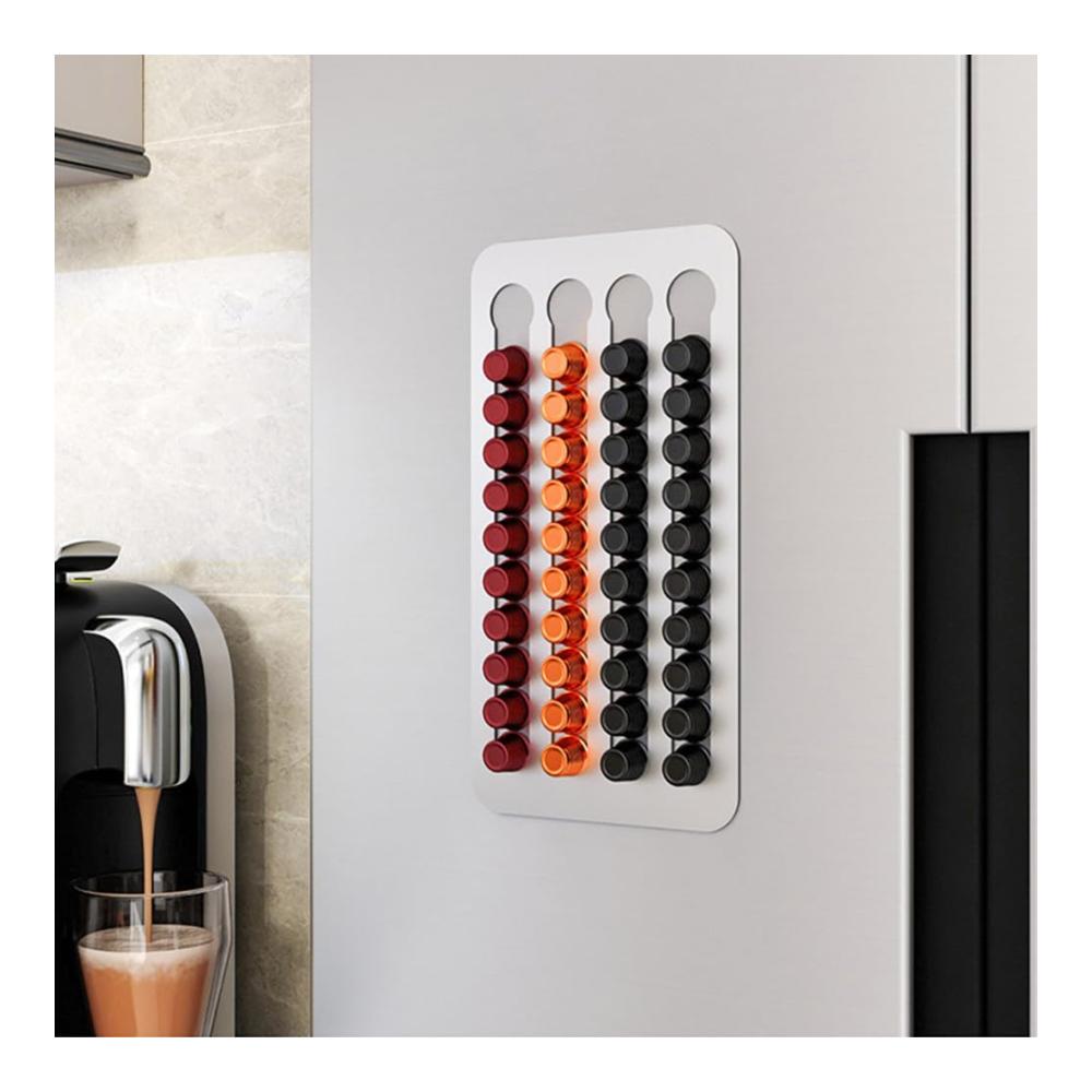Nespresso Kapselständer 40.5x22cm - Platzsparender Edelstahl Kapselhalter Wandmontage ohne Bohren inkl. 3m Klebestreifen - Praktischer Kapselspender für die stilvolle Aufbewahrung von 40 Kaffeekapseln