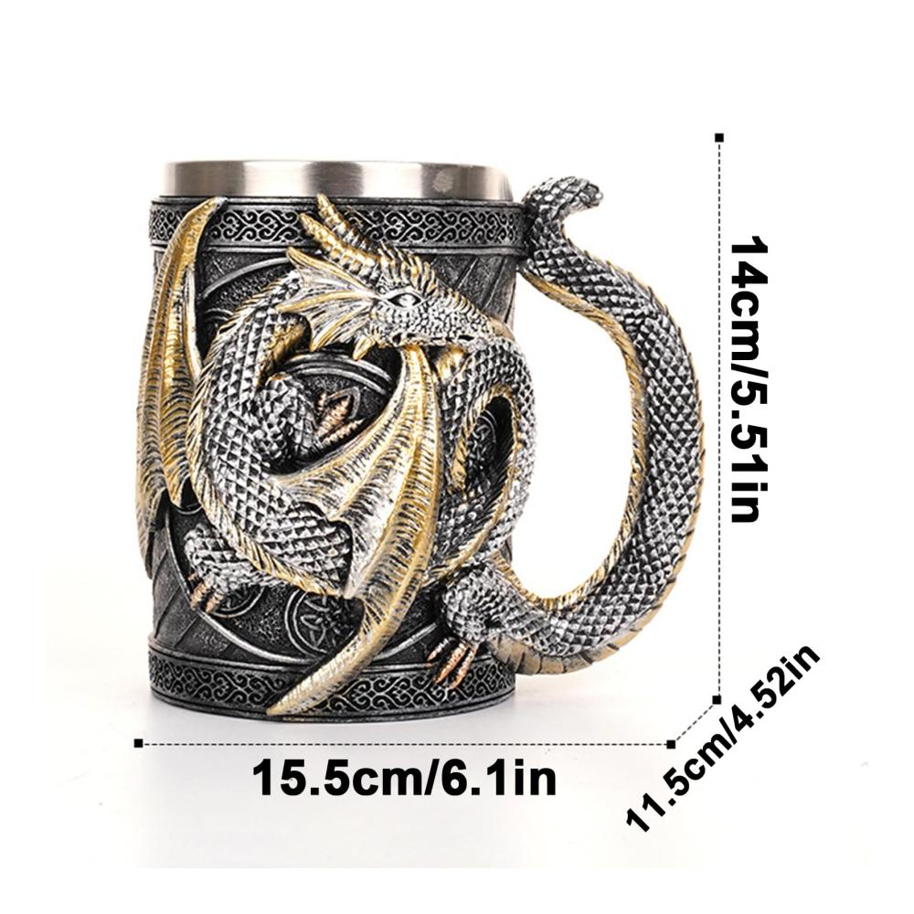 Mittelalterlicher Drachen-Bierkrug Handgefertigter Edelstahl Fassbecher mit 3D-Drachenmotiv | Gotisches Trinkgeschirr Stilvoller Becher für Bars & Mittelalterfans Perfektes Geschenk