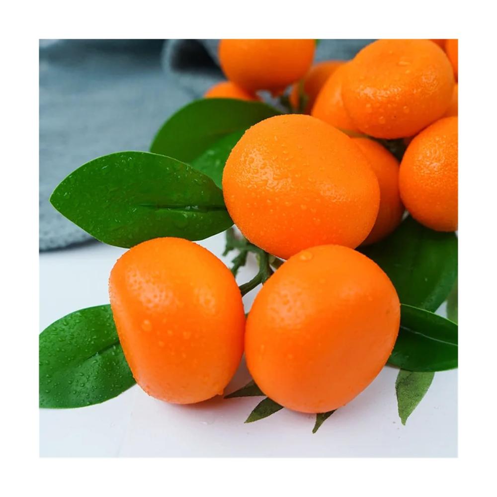 Erfrischend natürlich Künstliche Früchte - Realistische Orange mit Zweigen Blättern & zarter Schnur - Perfekte Dekoration für Zuhause und Events