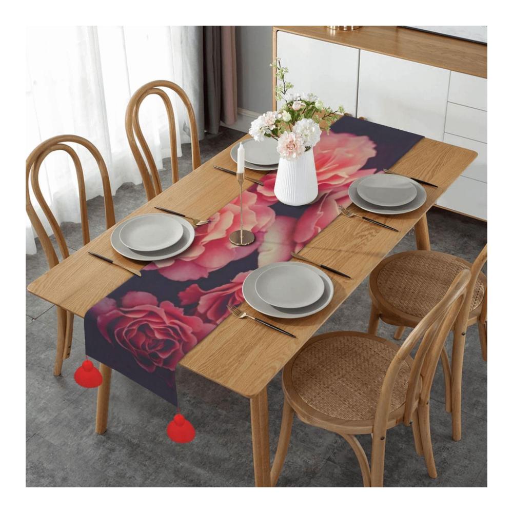 Edle Tischdecke mit Rosenmuster & Quasten | Perfekt für Weihnachten | Dekorative Küchentextilien für Esstische | Hochwertige Tischdecke 36x152cm