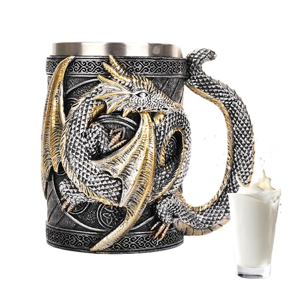 Mittelalterlicher Drachen-Bierkrug Handgefertigter Edelstahl Fassbecher mit 3D-Drachenmotiv | Gotisches Trinkgeschirr Stilvoller Becher für Bars & Mittelalterfans Perfektes Geschenk