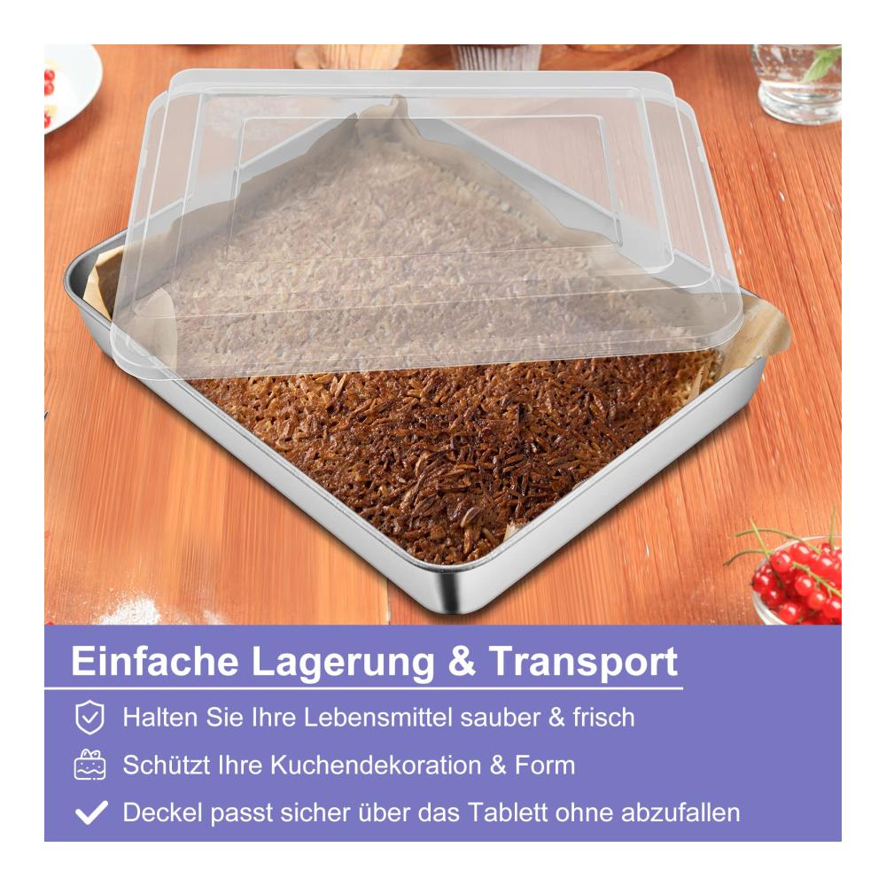 Edelstahl Backblech mit Deckel 31x24x5 cm – Robuste Fettpfanne für Brownies Lasagne & mehr – Spülmaschinenfestes Ofenblech für perfekte Ergebnisse – Backen und Kochen leicht gemacht