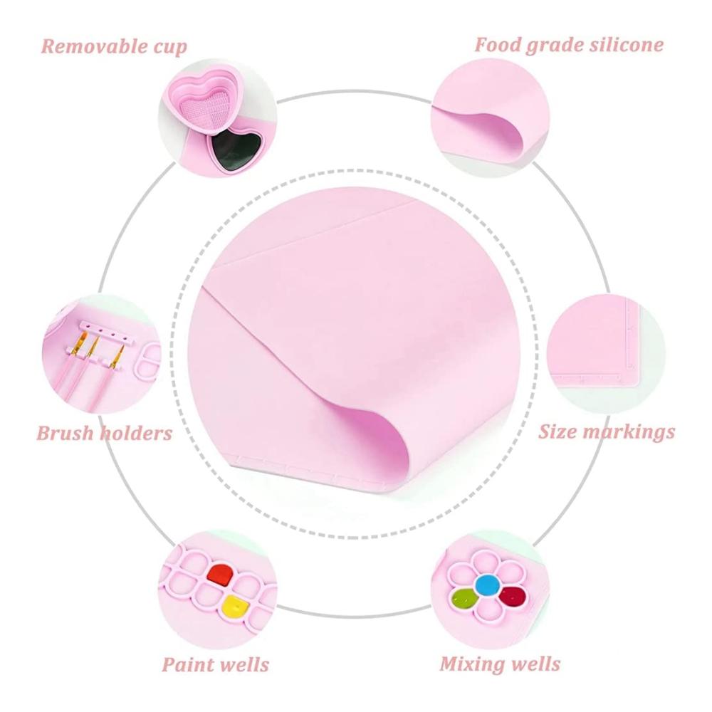 Malkästen Farbpalette mit dicker Silikon-Bastelmatte magnetischem Pop-Up-Wasserbecher & großem Arbeitsbereich für Erwachsene und Kinder