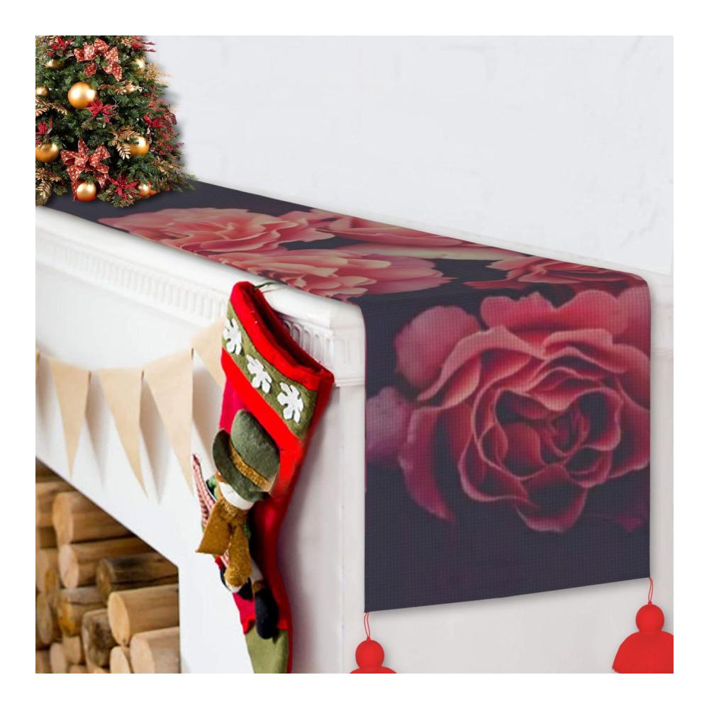 Edle Tischdecke mit Rosenmuster & Quasten | Perfekt für Weihnachten | Dekorative Küchentextilien für Esstische | Hochwertige Tischdecke 36x152cm