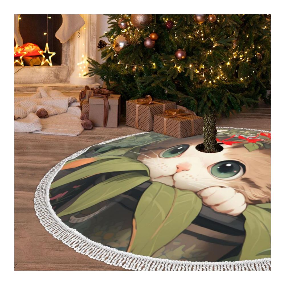 Erstaunlicher Weihnachtsbaumständer Bauernhaus Chic trifft auf festliche Eleganz! Niedlicher Kätzchen-Blumentopf-Design mit Quaste 1219 cm für perfekte Weihnachtsdekoration. Verleihen Sie Ihren festlichen Feiertagen den letzten Schliff mit dieser bezaubernden Weihnachtsbaummatte