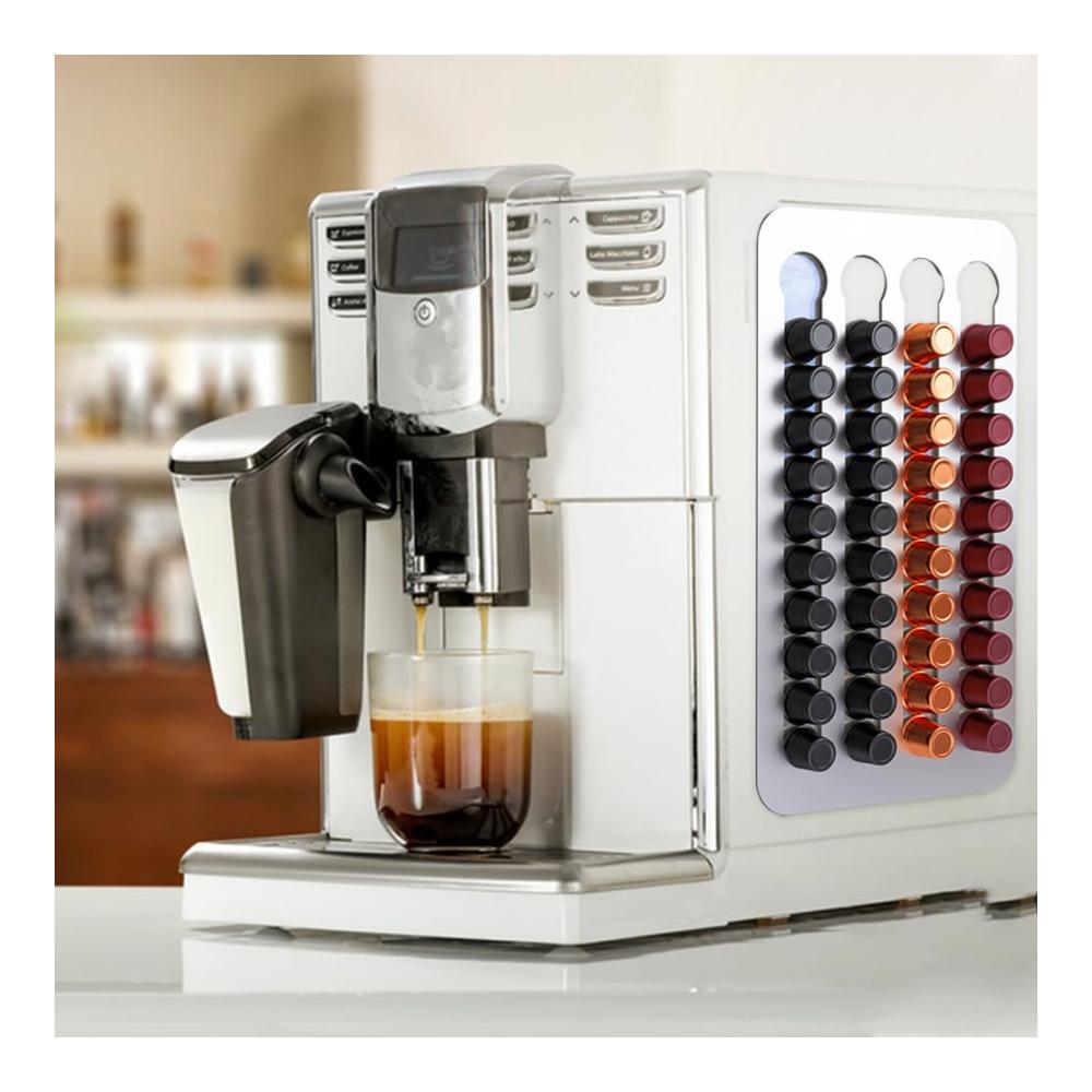 Nespresso Kapselständer 40.5x22cm - Platzsparender Edelstahl Kapselhalter Wandmontage ohne Bohren inkl. 3m Klebestreifen - Praktischer Kapselspender für die stilvolle Aufbewahrung von 40 Kaffeekapseln