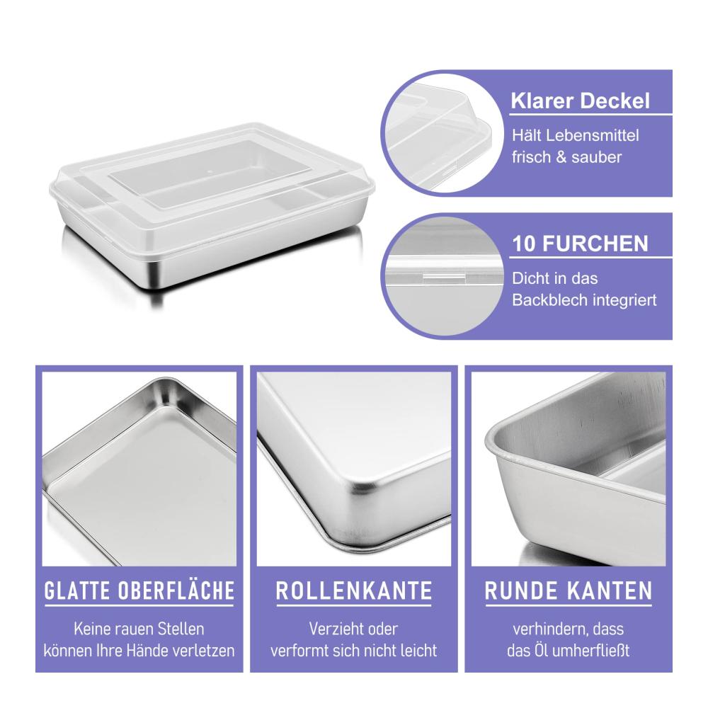 Edelstahl Backblech mit Deckel 31x24x5 cm – Robuste Fettpfanne für Brownies Lasagne & mehr – Spülmaschinenfestes Ofenblech für perfekte Ergebnisse – Backen und Kochen leicht gemacht