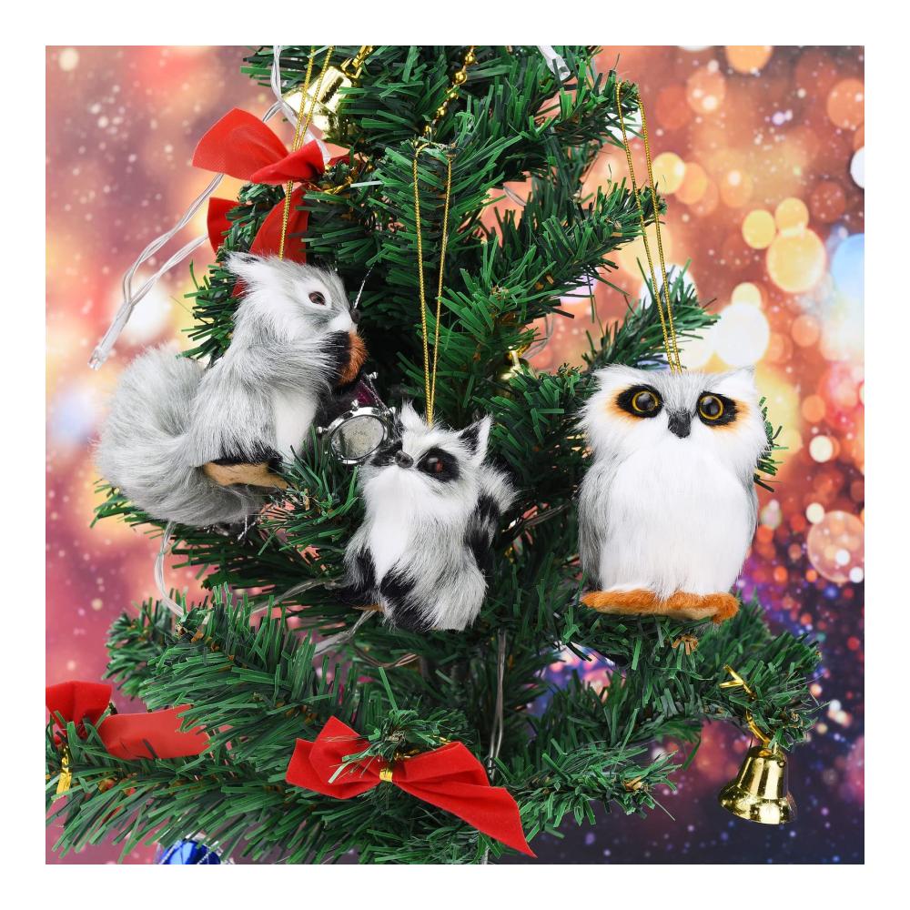 4er Set Niedliche Eulen-Anhänger aus Weißem Pelz - Waldtier Ornamente für Weihnachtsbaum und Partydekoration - Hängende Eulen-Ornamente für ein Gemütliches Z