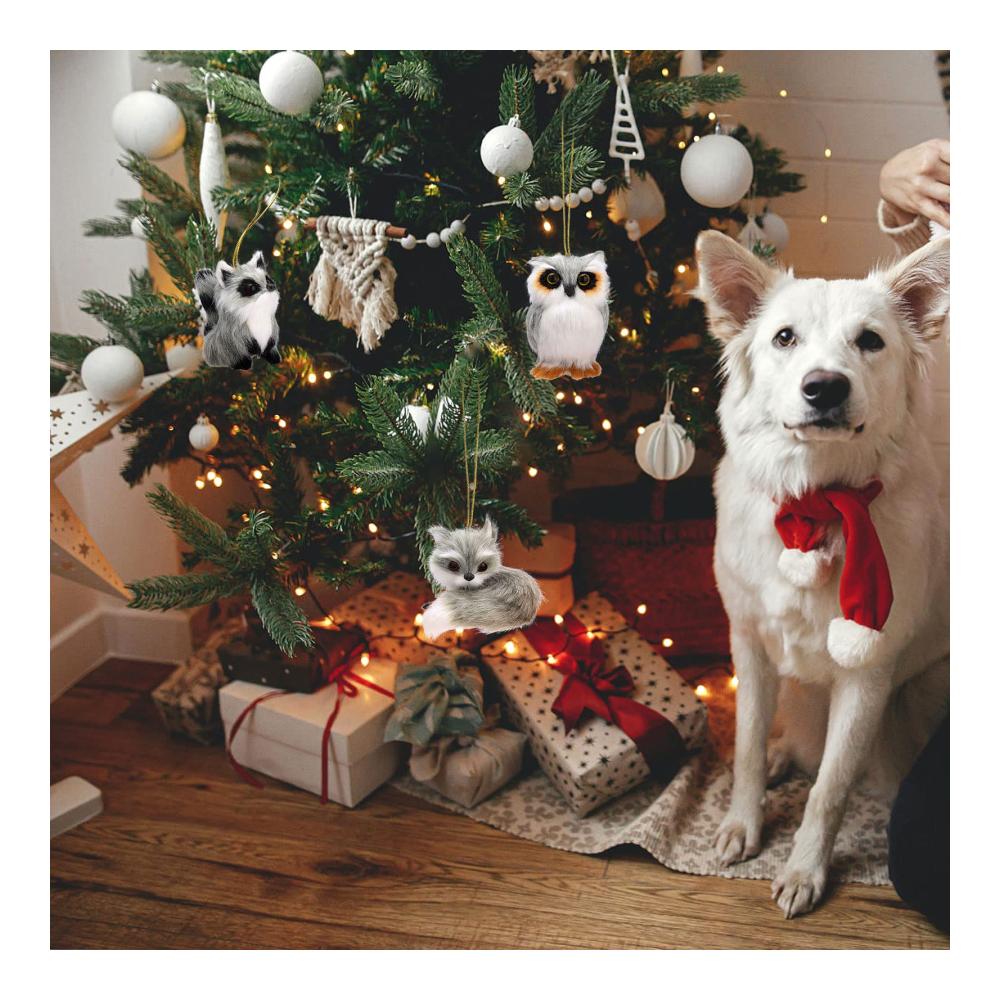 4er Set Niedliche Eulen-Anhänger aus Weißem Pelz - Waldtier Ornamente für Weihnachtsbaum und Partydekoration - Hängende Eulen-Ornamente für ein Gemütliches Z