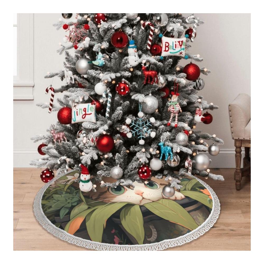 Erstaunlicher Weihnachtsbaumständer Bauernhaus Chic trifft auf festliche Eleganz! Niedlicher Kätzchen-Blumentopf-Design mit Quaste 1219 cm für perfekte Weihnachtsdekoration. Verleihen Sie Ihren festlichen Feiertagen den letzten Schliff mit dieser bezaubernden Weihnachtsbaummatte