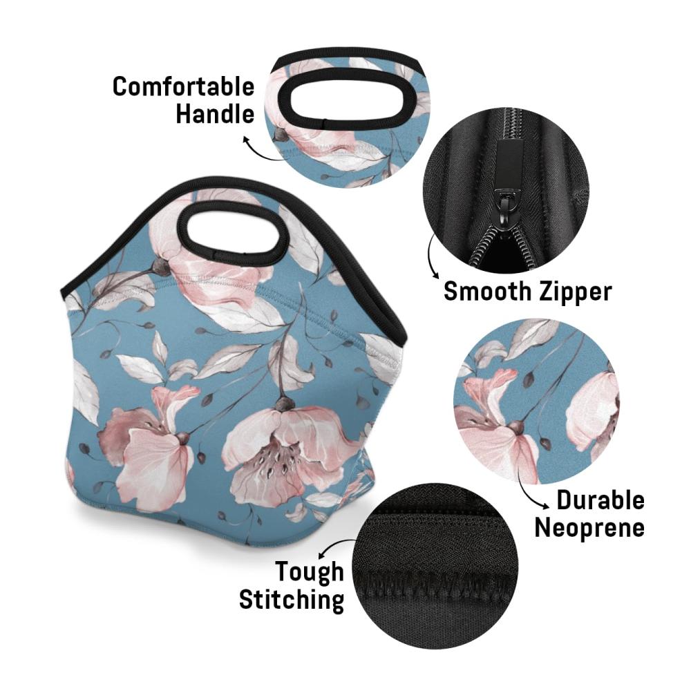 Blossom Isolierte Lunchtasche für Damen und Herren – Wiederverwendbare Neopren Mittagessen Tragetasche für Arbeit Reisen Picknick – Stilvolle Kühltasche für Frische Mahlzeiten unterwegs