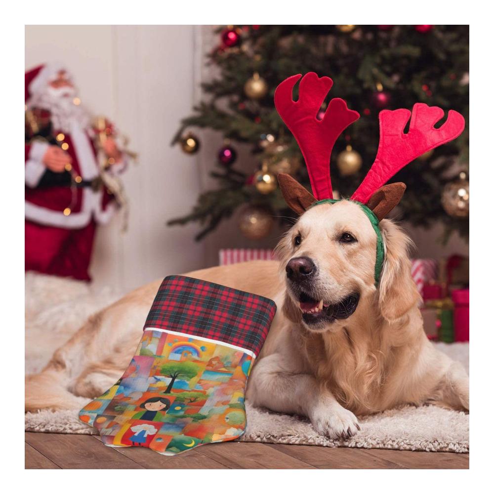 Festlicher Nikolausstiefel für Weihnachten - Niedliches Hundemotiv perfekt zum Aufhängen für Geschenke & Party-Dekorationen - Bunte Collage hochwertige Socke