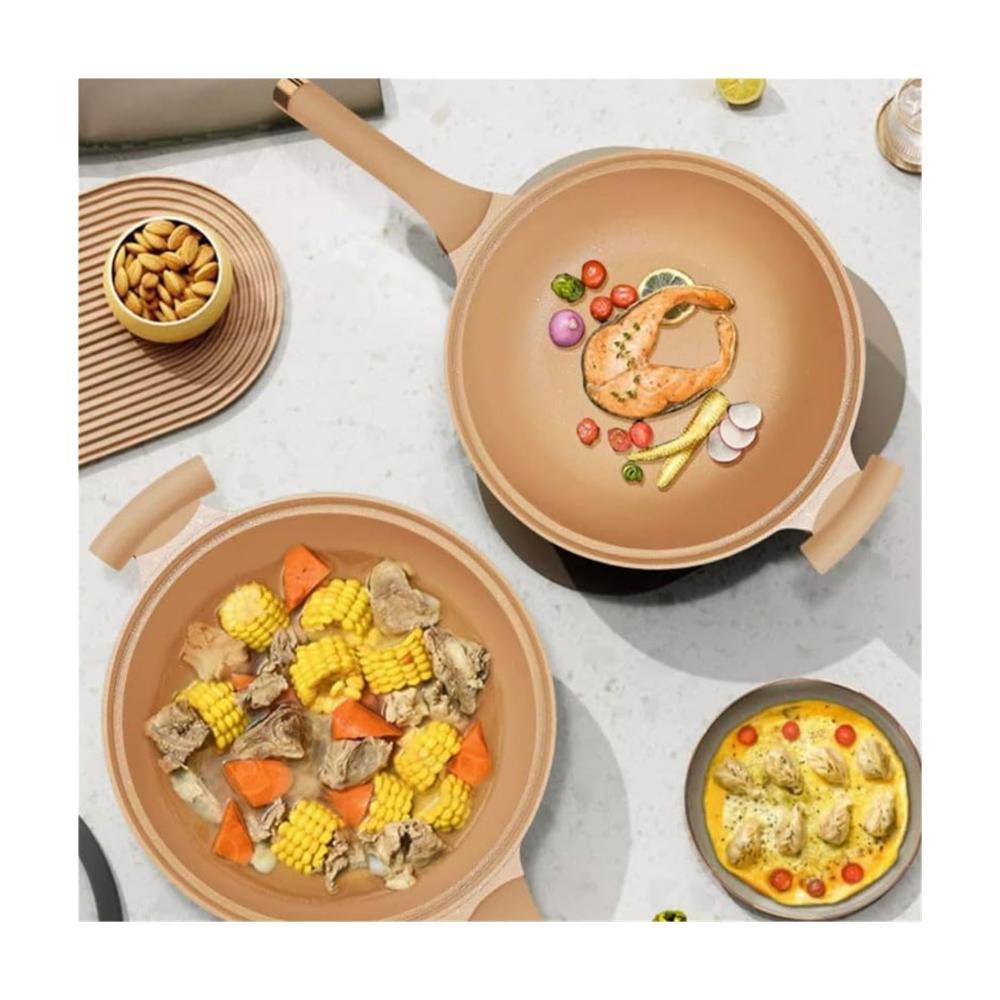 Entdecken Sie den ultimativen Multifunktions-Wok aus antihaftbeschichtetem Ton mit Dampfkorb | Perfekt zum Anbraten Kochen Frittieren und Dämpfen | Antihaft-Mikro-Schnellkochtopf inklusive