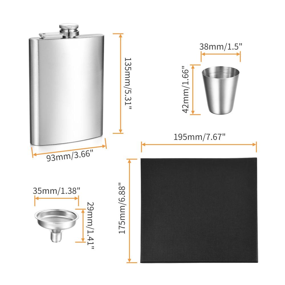 Edelstahl Flachmann Set - Tragbarer Whisky Flachmann mit 2 Bechern und Trichter - 8oz Flachmänner-Kit für Männer - Ideales Geschenk für Genießer - Hochwertiges Alkohol-Trageset (Nicht graviert