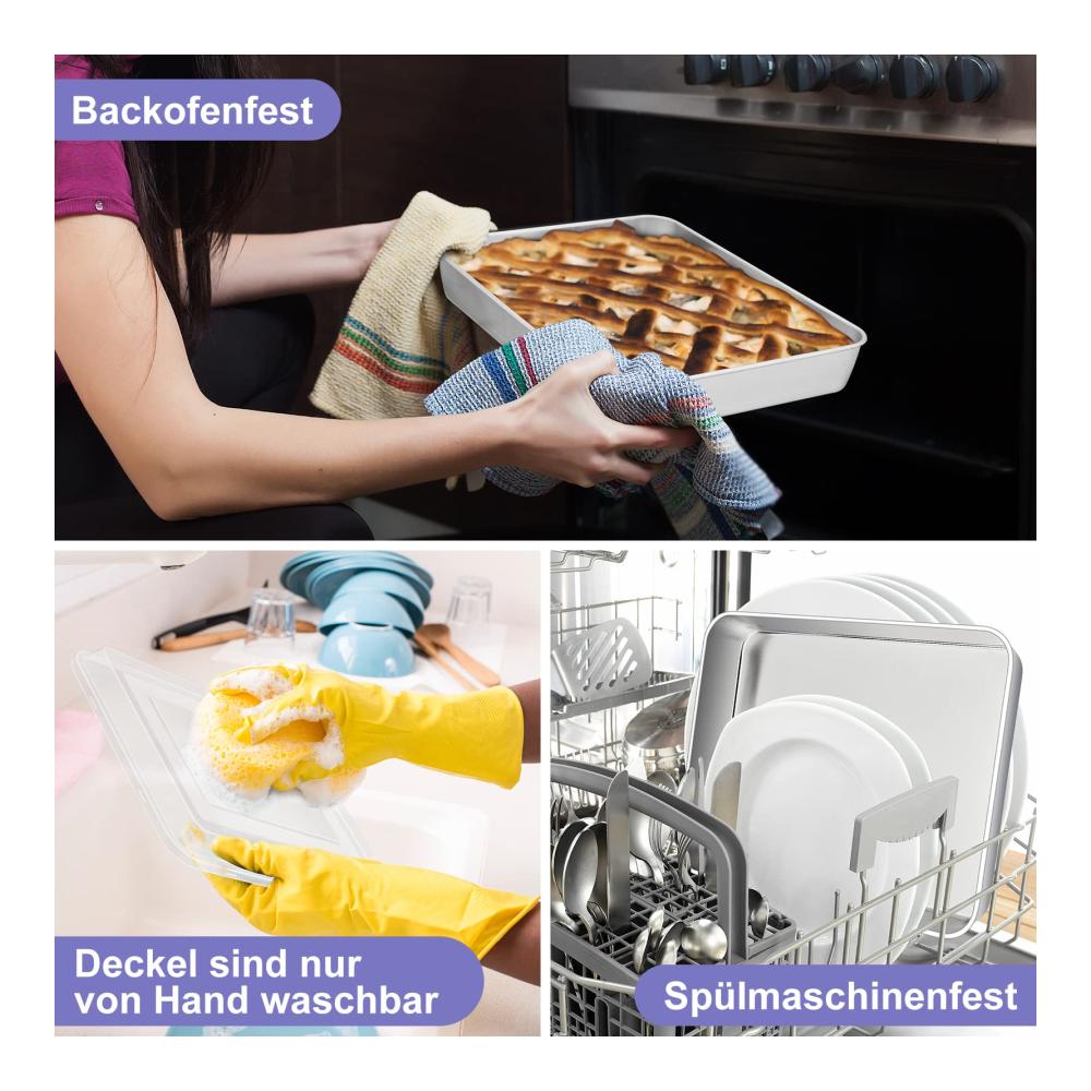 Edelstahl Backblech mit Deckel 31x24x5 cm – Robuste Fettpfanne für Brownies Lasagne & mehr – Spülmaschinenfestes Ofenblech für perfekte Ergebnisse – Backen und Kochen leicht gemacht