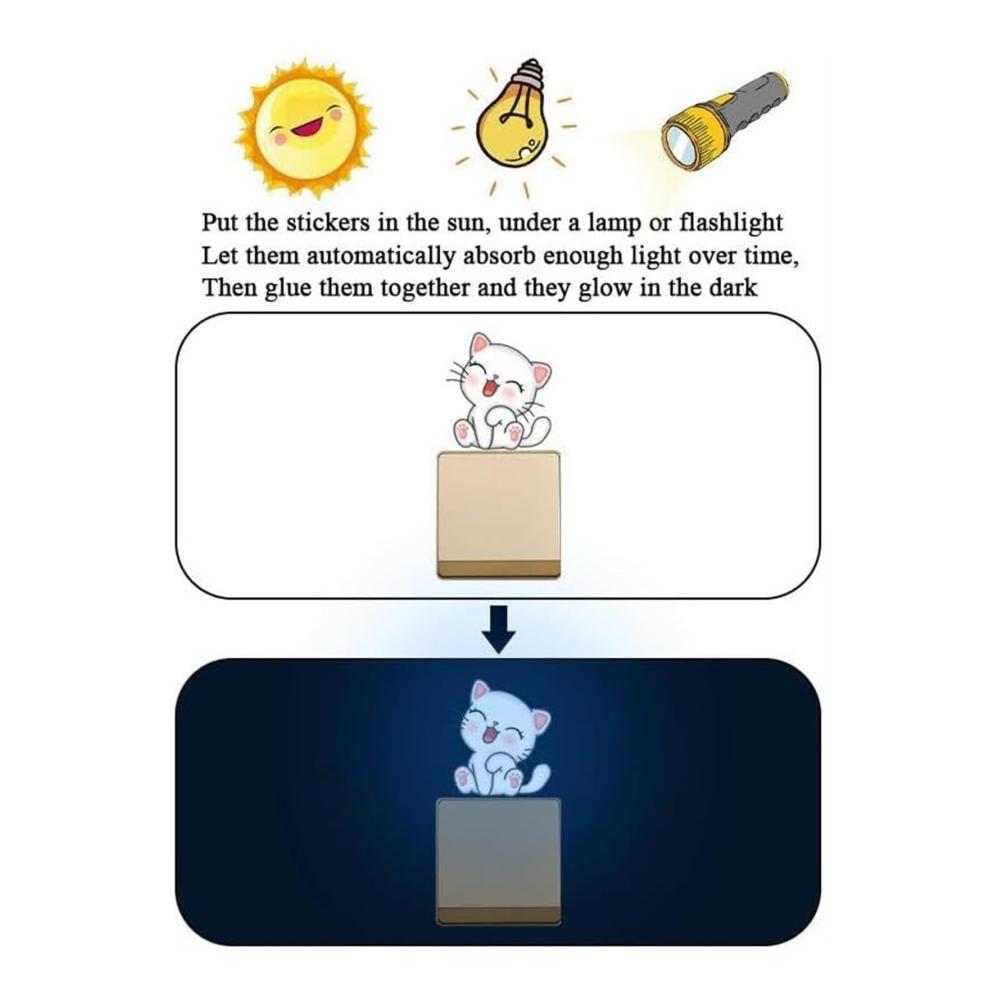Verleihen Sie Ihren Lichtschaltern mit diesen niedlichen Katzenaufklebern einen besonderen Touch! Selbstklebend leuchtend im Dunkeln und perfekt für Mädchen und Jungen. 6er-Pack