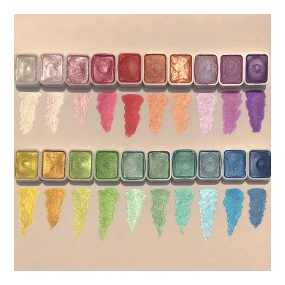 Hochwertiges Farben & Lacke Set 20 Aquarellfarben Metallic Gouache Malerei Farben Reiseperlen Wasserfarben - Künstlerbedarf mit Pinsel und Palette - Ideales Geschenk für Kreative und Maler