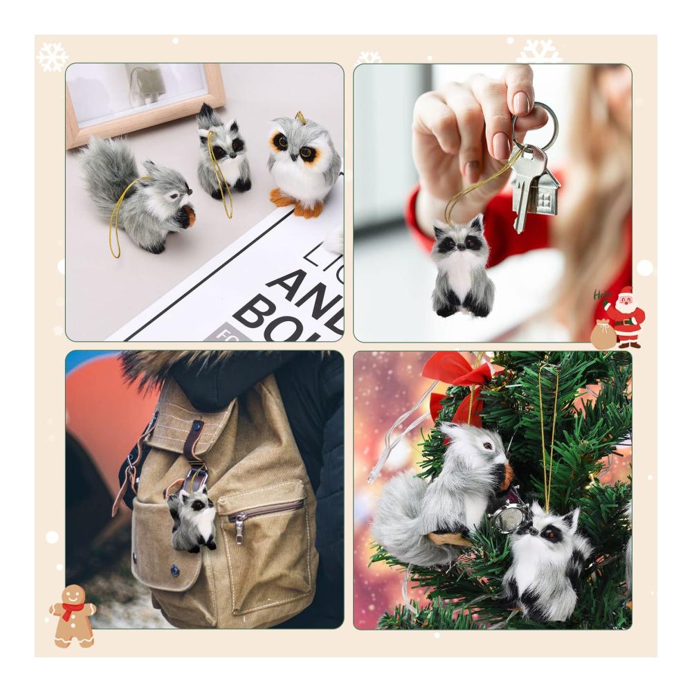 4er Set Niedliche Eulen-Anhänger aus Weißem Pelz - Waldtier Ornamente für Weihnachtsbaum und Partydekoration - Hängende Eulen-Ornamente für ein Gemütliches Z